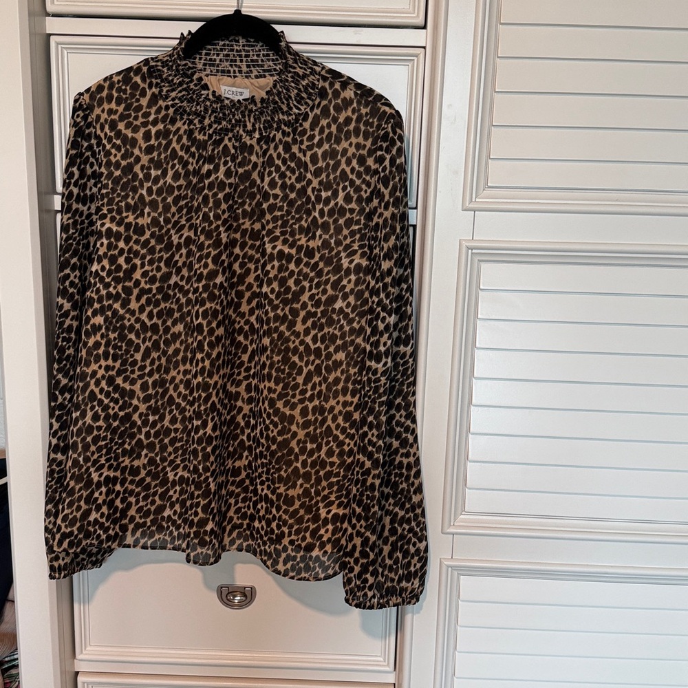 J. Crew Animal Print Blouse smocked neck. Medium